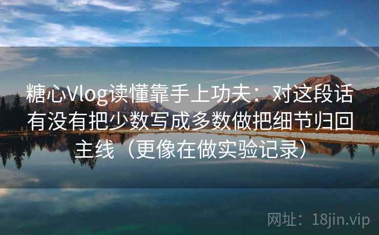 糖心Vlog读懂靠手上功夫：对这段话有没有把少数写成多数做把细节归回主线（更像在做实验记录）